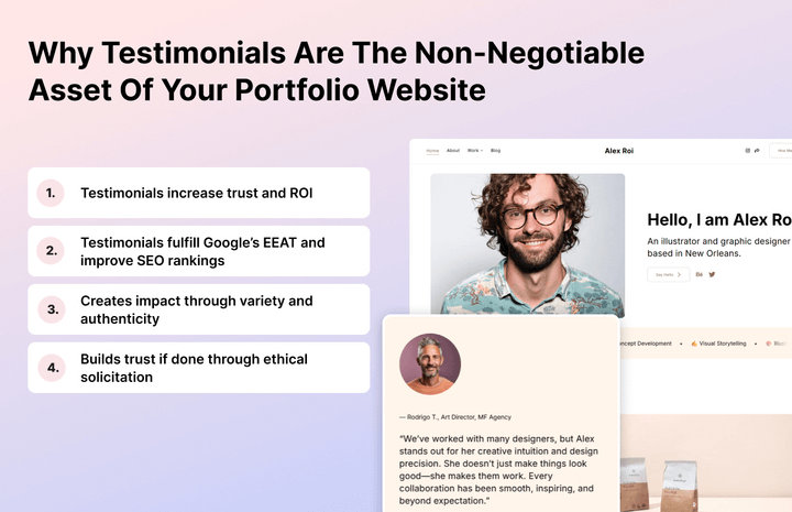 Infographic die laat zien waarom testimonials een belangrijk onderdeel zijn van je portfolio-website.