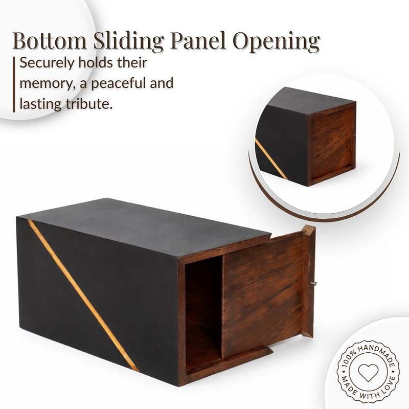 Black Modern Wooden Memorial Urn | Golden Resin Inlay