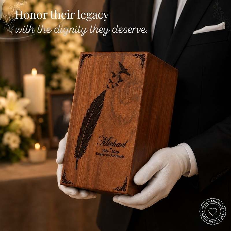 Feather Wood Urn for Ashes
