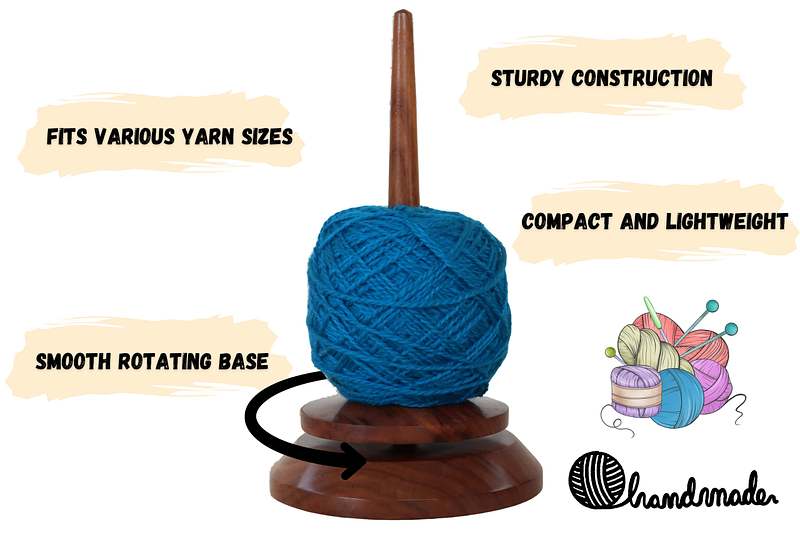 Wooden Yarn Holder | Handmade Wood Yarn Spinner for Crochet & Knitting