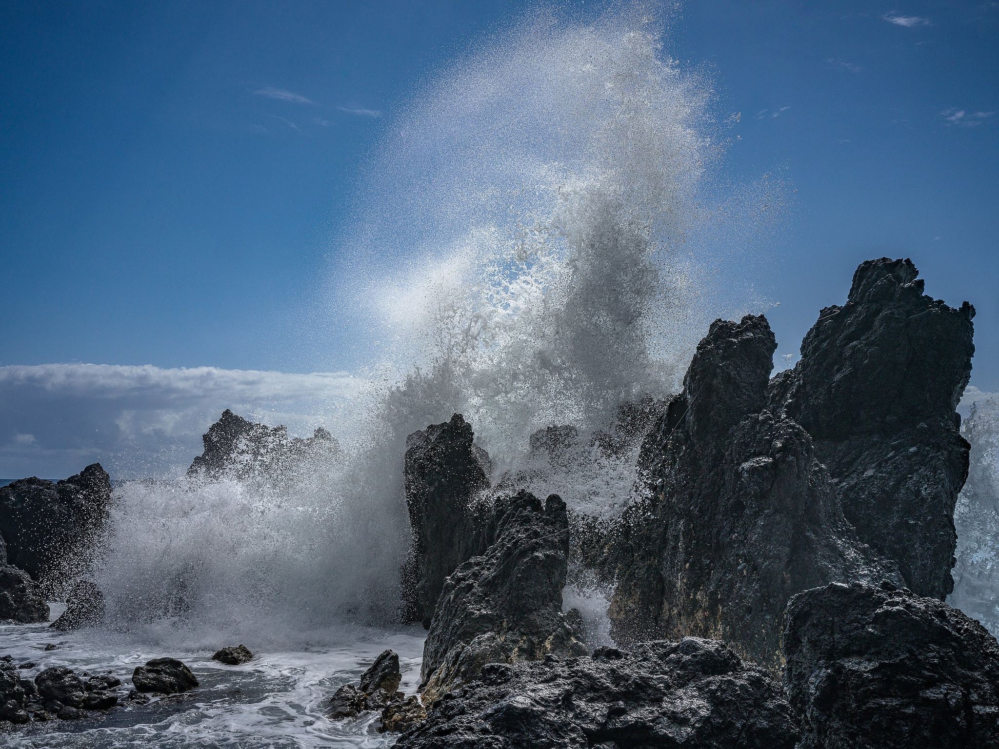 Towering Surf Explosion Over Lava Stacks - Laupahoehoe Point, Ha