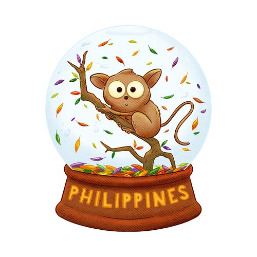 A Philippine Tarsier inside a snow globe, but instead of snow, it's leaves.