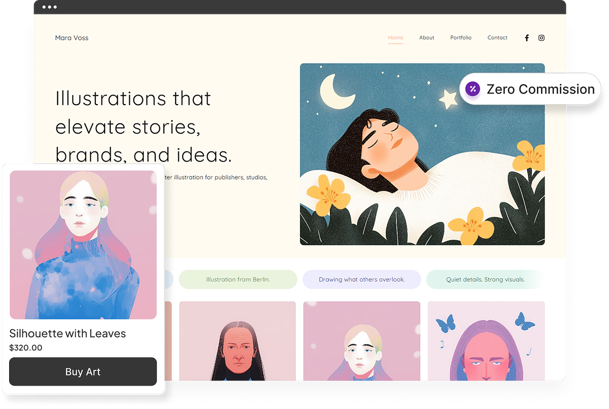 Artist website builder with a password-protected download gallery