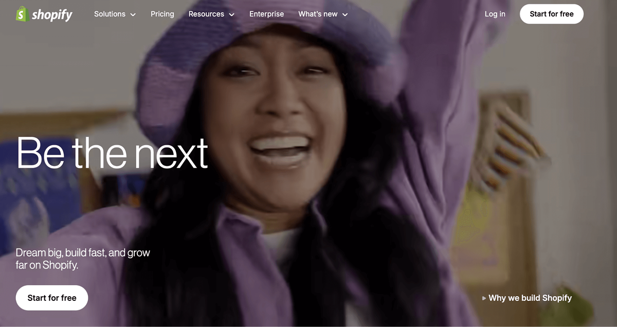 Capture d'écran de la page d'accueil de Shopify