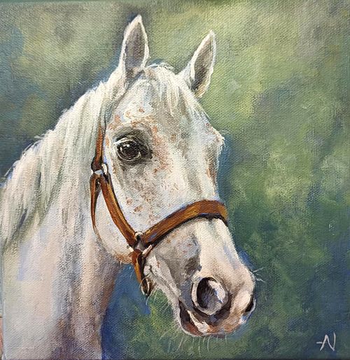 Colorful horse portrait painting capturing strength and expression