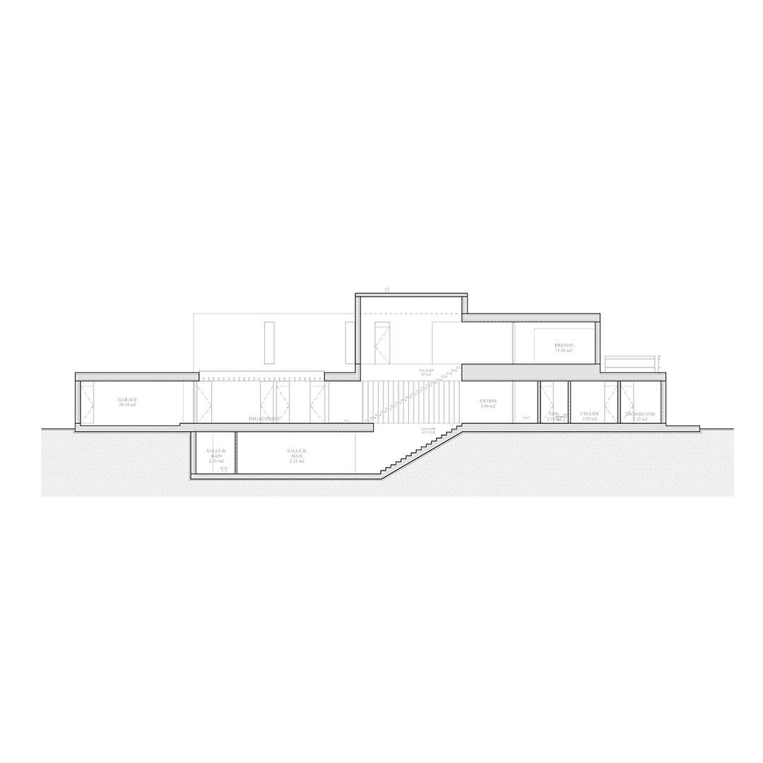 corte arquitectura casa lago suiza seccion vivienda contemporanea