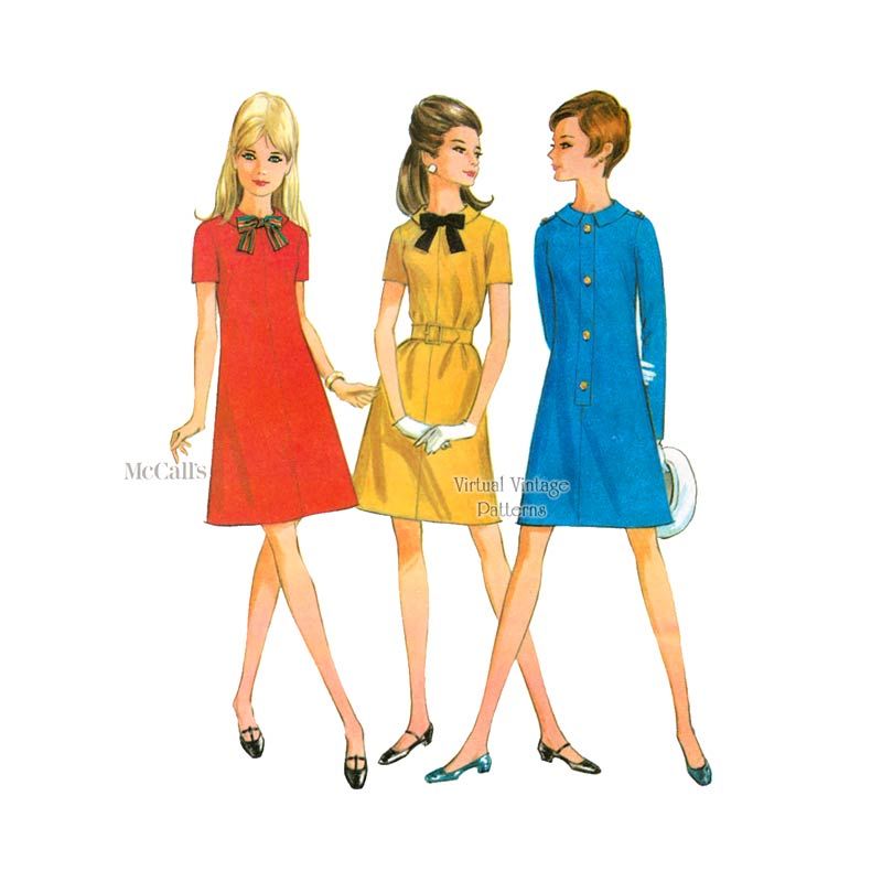 mccalls a line dress pattern 1970s RETRO Easy To Sew A Line Dress Pattern McCALLS 2506 Slit Neckline  Built Up Collar Two Style Versions Bust 32 Vintage Sewing Pattern