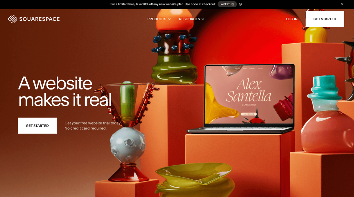 Zrzut ekranu strony głównej Squarespace