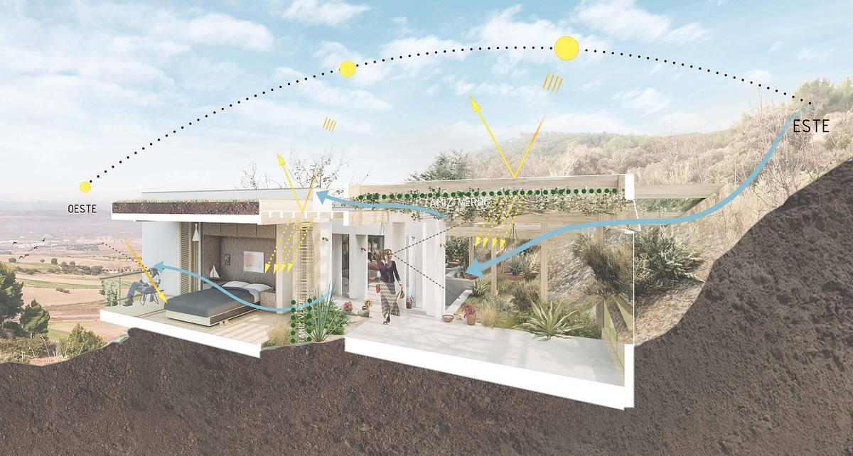 seccion arquitectura relacion interior exterior vivienda sostenible corte conceptual