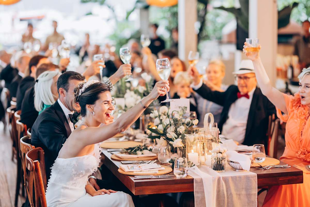 Toasts and speeches during the wedding dinner in Gocek
