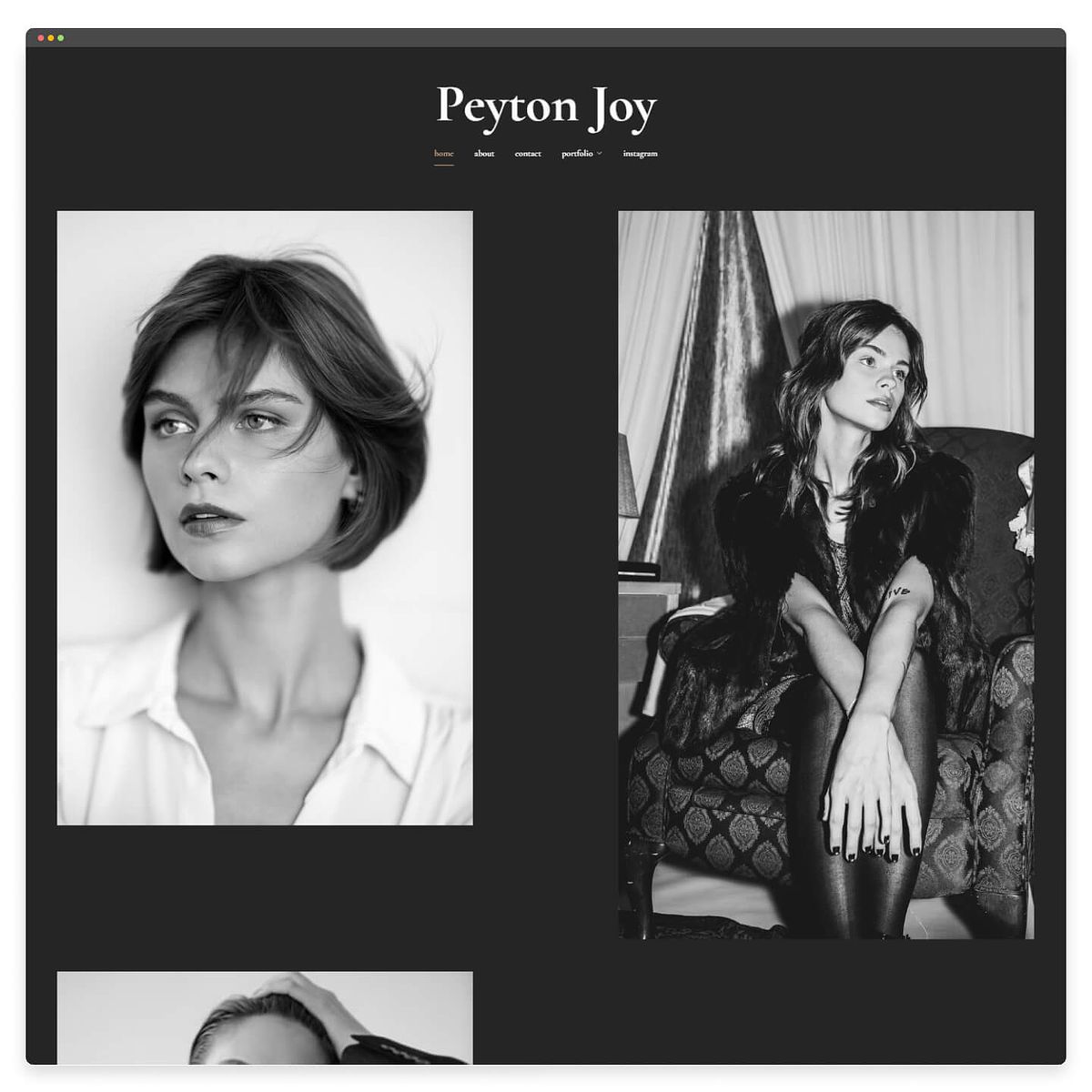 Screenshot of Peyton Joy's Modeling Portfolio