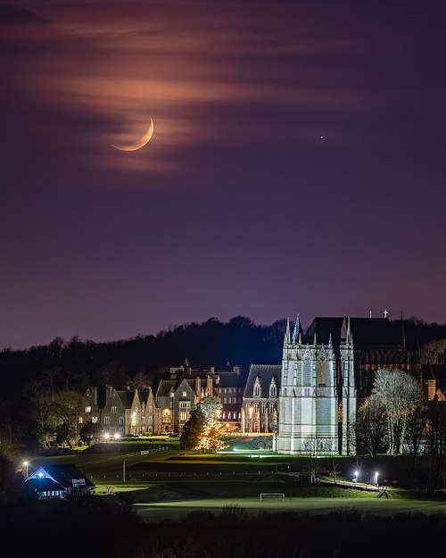 Moon and Venus above Lancing College