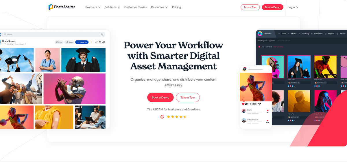 PhotoShelter homepage showing the digital asset management platform for photographers and brands