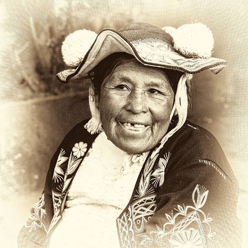 Portrait en sepia d'une femme du Pérou
