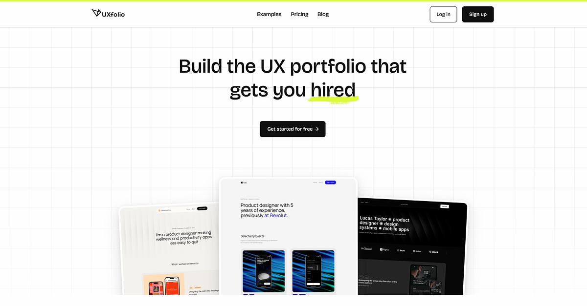 UXfolio homepage showing its UX-specific case-study portfolio builder