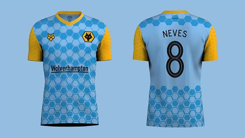 Front and back views of Wolves away shirt concept displayed side by side.