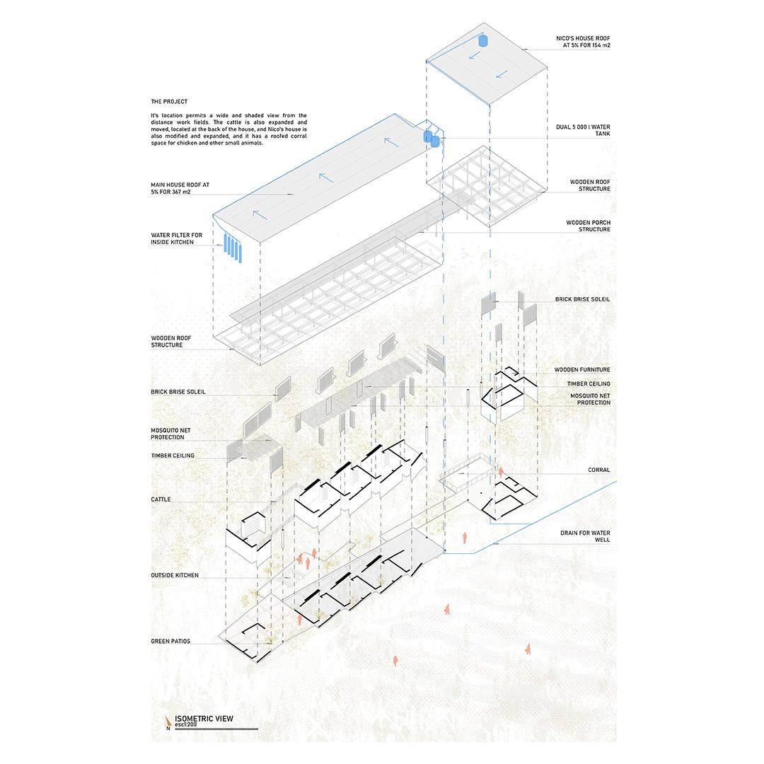 boceto arquitectura concepto vivienda sostenible distribuci&oacute;n espacial