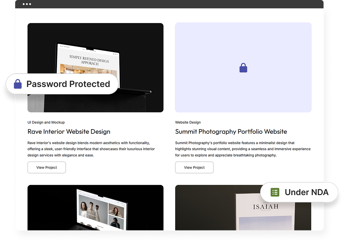 A UX case study page locked behind password protection on Pixpa