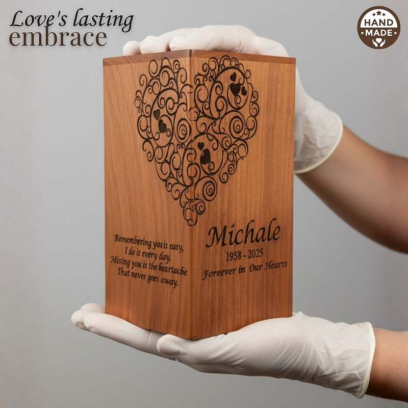 Heart Shape Tree of Life Wood Cremation Urn Box