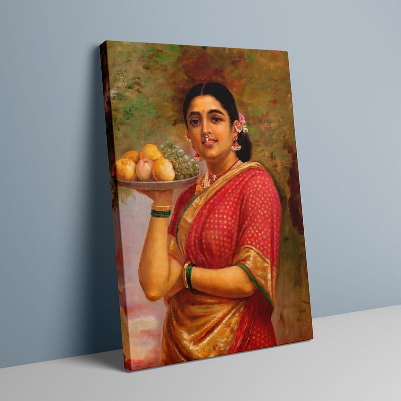 Madri – The Graceful Maharashtrian Lady with Fruit by Raja Ravi Verma