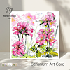 Pink Geranium | Botanical Art Card | Watercolour Original Illustration | Square | with Envelope