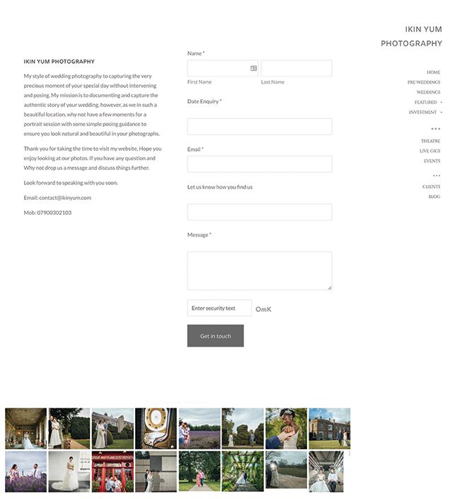 Pagina dei contatti del fotografo Ikin Yum