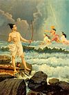 Sri Rama Vanquishing the Sea – A Divine Confrontation by Raja Ravi Verma