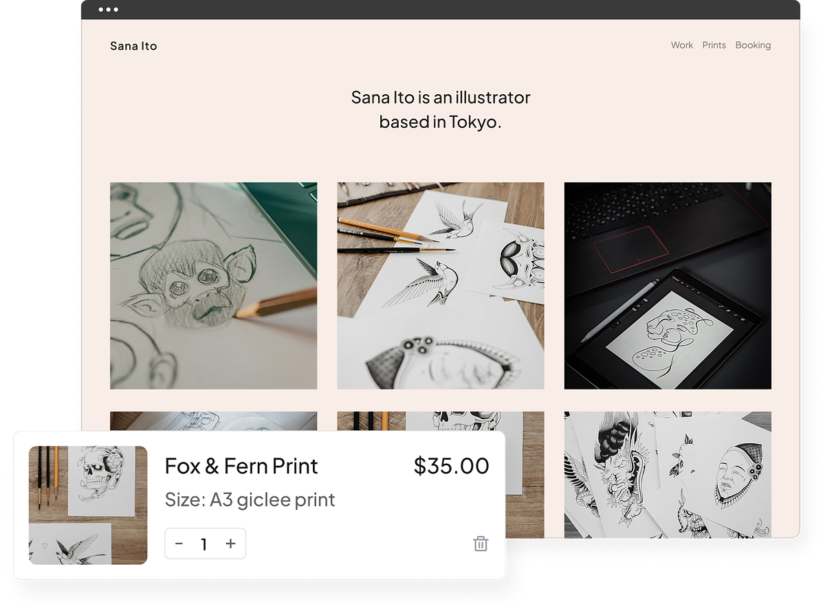 An illustration portfolio with a store and client galleries