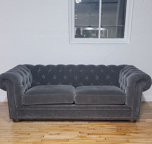 Modern Grey Velvet Chesterfield Couch