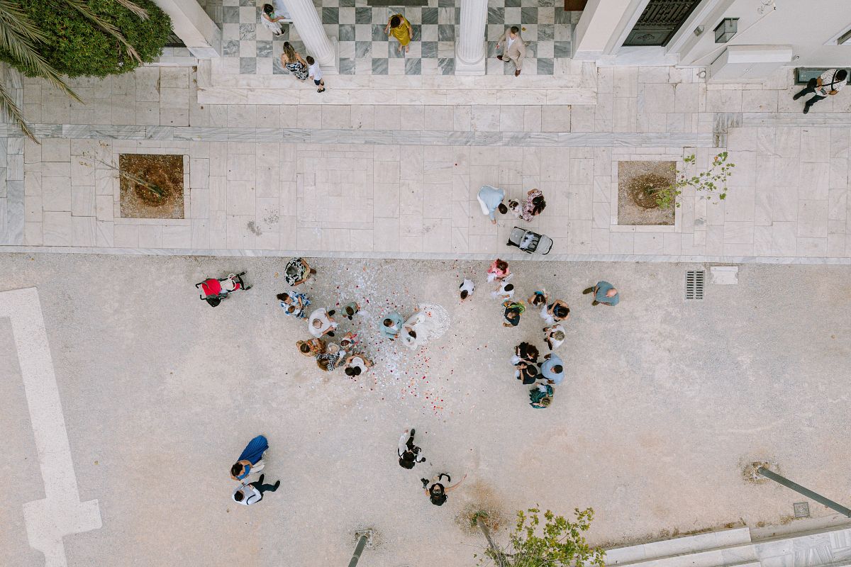 award winning drone wedding photography at Dionysiou Areopagitou Athens Acropolis Greece &ndash; aerial destination wedding photographer