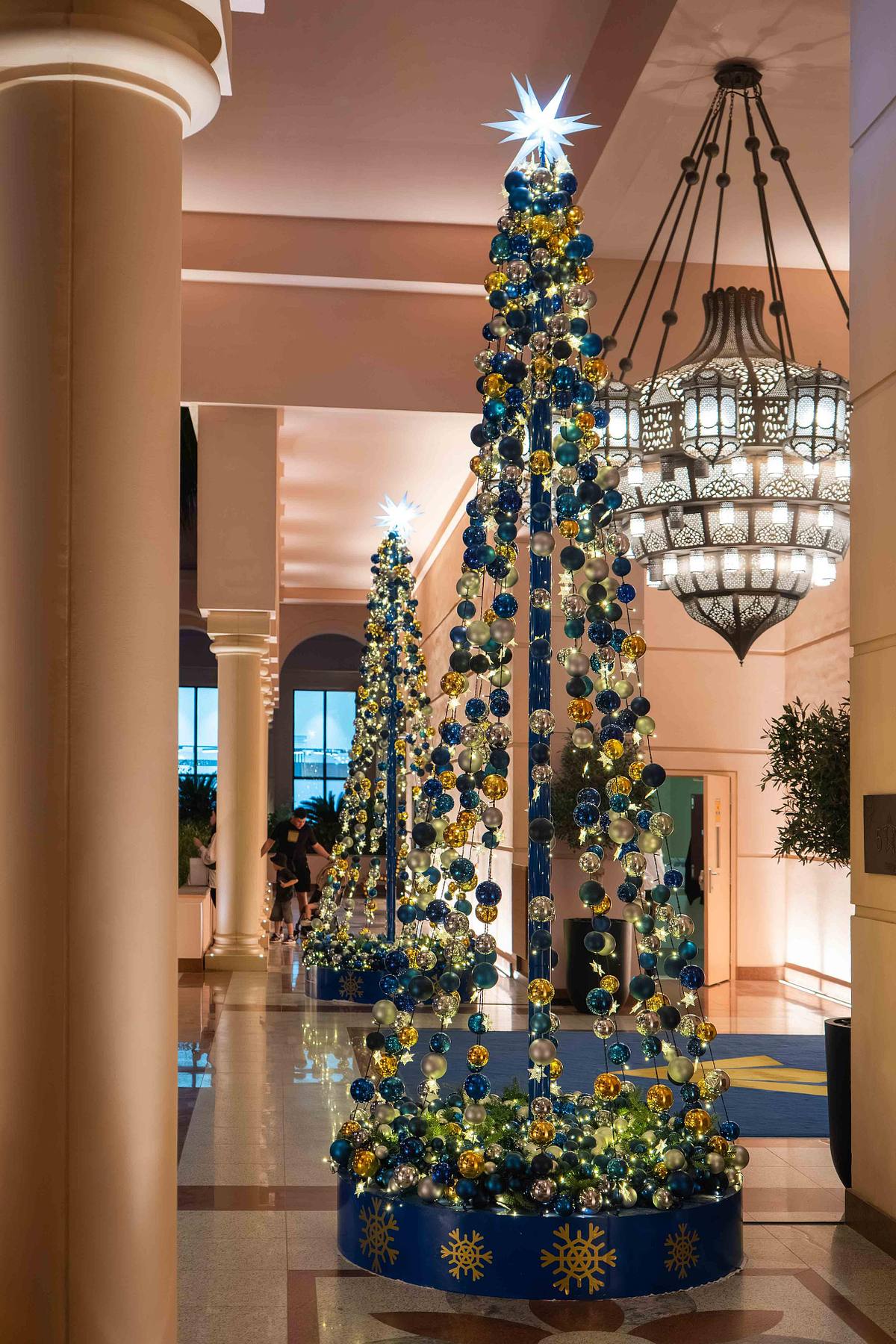 contemporary christmas trees hotel entrance lighting