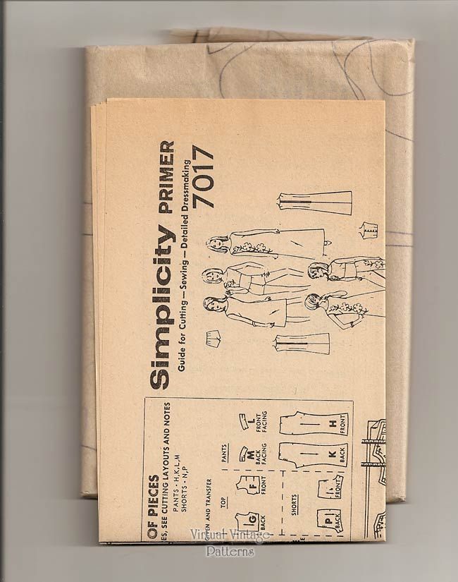 1960s Sewing Pattern, Simplicity 7017, Hip Hugger Bell Bottoms, Crop ...