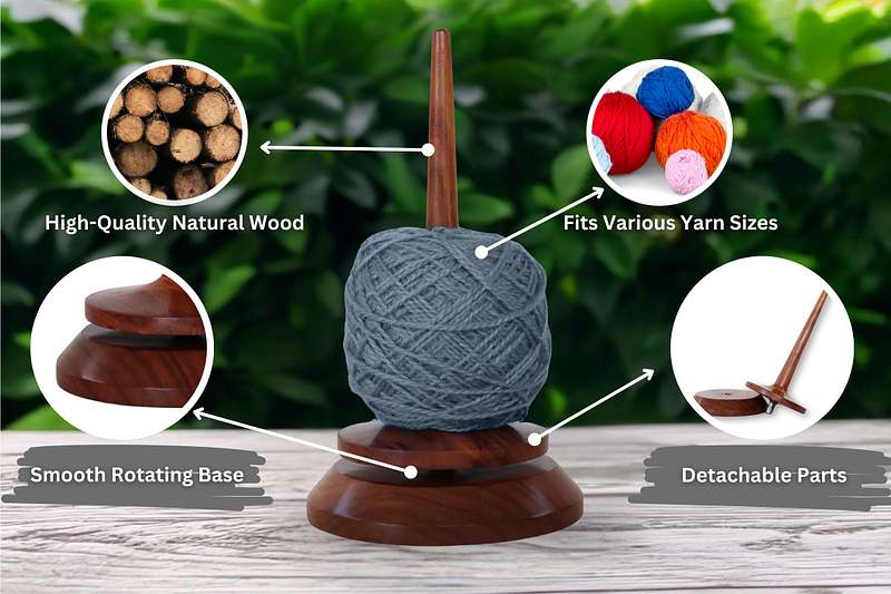 Wooden Yarn Holder | Handmade Wood Yarn Spinner for Crochet & Knitting