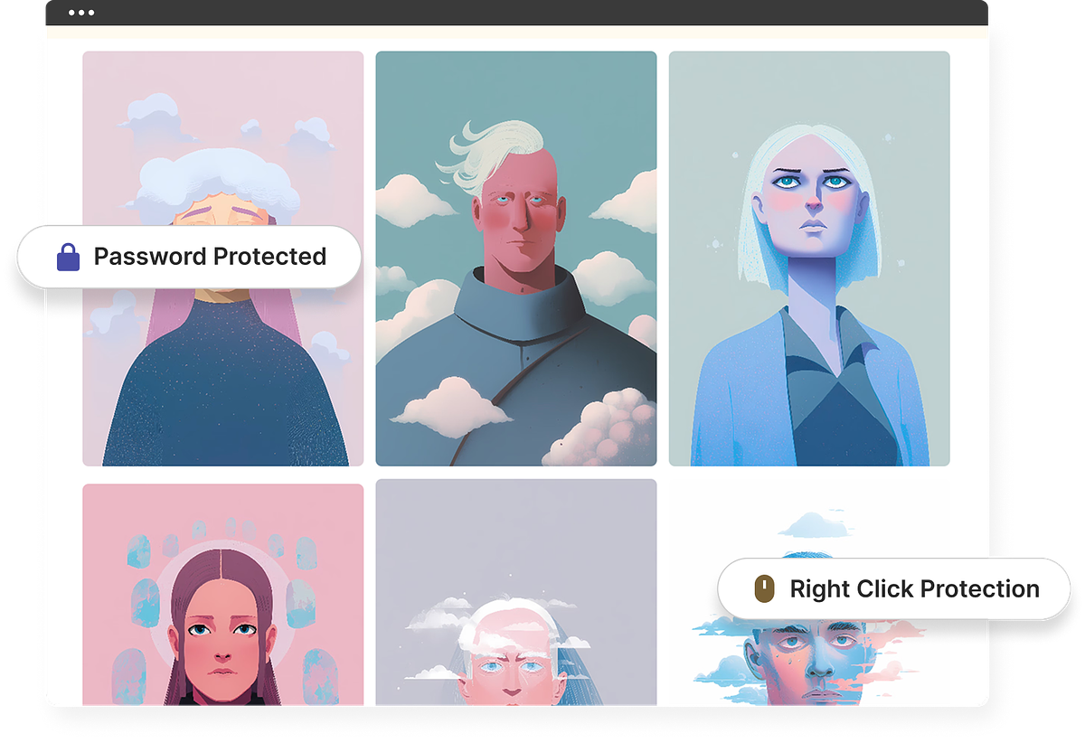Password protection and download controls on a Pixpa illustration portfolio