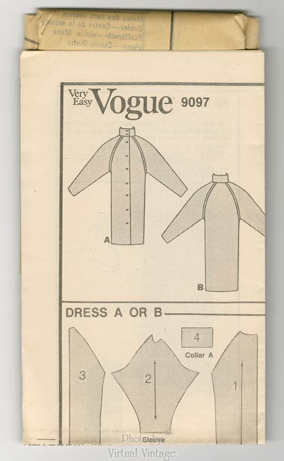 80s Sack Dress Pattern Very Easy Vogue 9097, Vintage Sewing Patterns