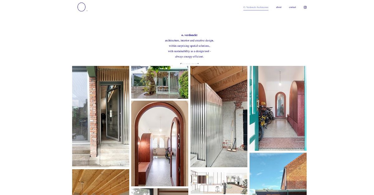 Otsoe Verdonckt portfolio with a centered indigo mission statement on white, Leuven Belgium