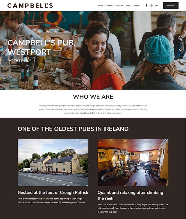Campbells Pub business website built on the Skyline template