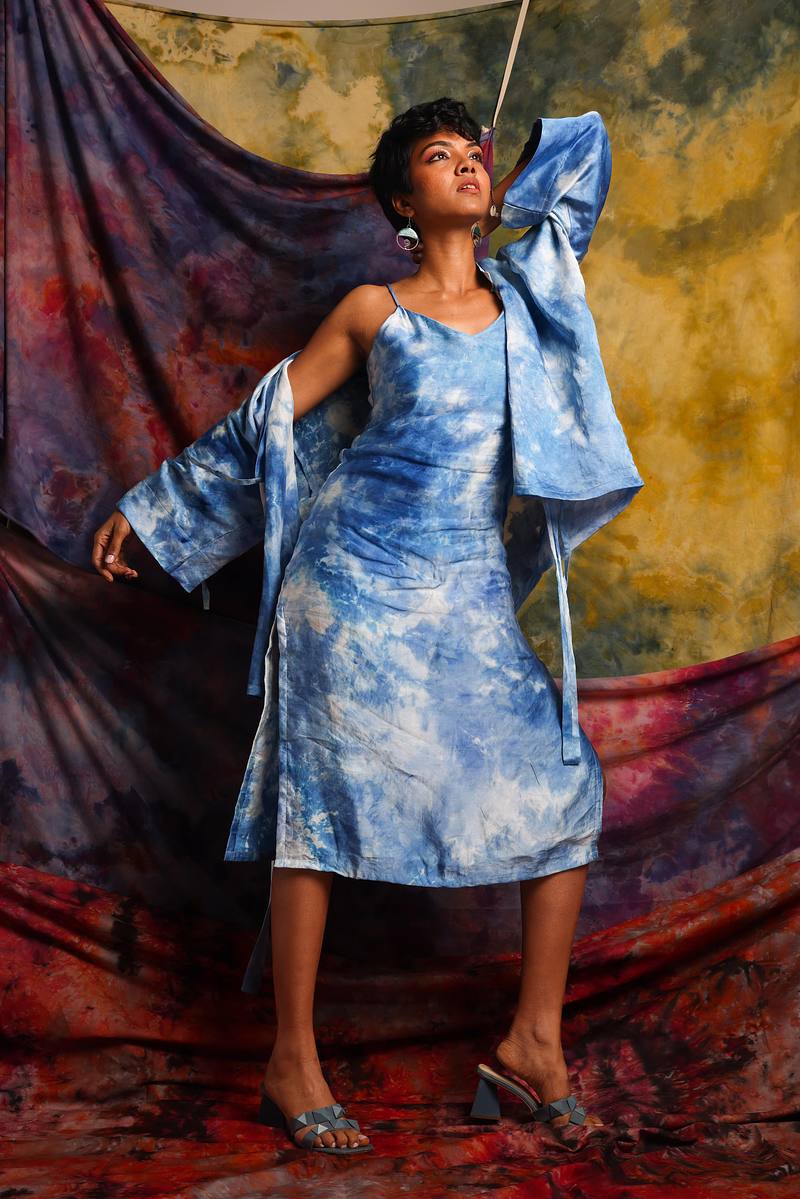 Linen Satin Kimono Jacket - Summer Sky