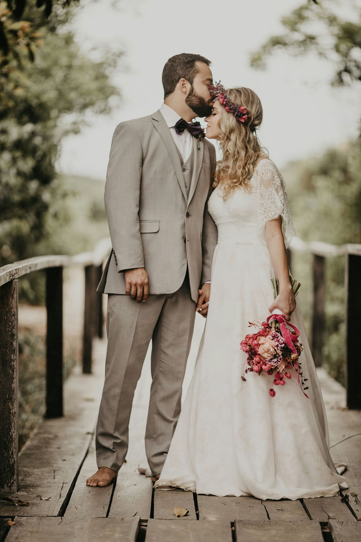 Bride and groom sharing a moment on their wedding day.