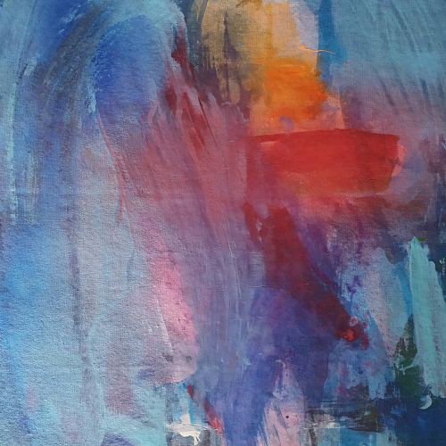 peinture carr&eacute;e abstraite, toile abstraite carr&eacute;e, tableau vendu, peinture vendue, apparition mariale, format 40x40 cm, tableau format carr&eacute;, tableau couleurs douces, couleurs diffuses, tableau bleu, acrylique, a&eacute;rosol, technique du transfert, tableau original, abstraction lyrique, expressionnisme abstrait, f&eacute;minin sacr&eacute;, peinture mystique, peinture spirituelle