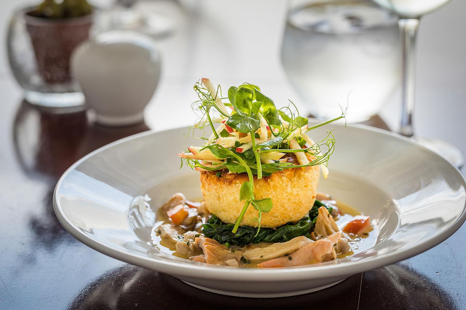 A gourmet dish of soufle shot by a restaurant photographer in Cornwall