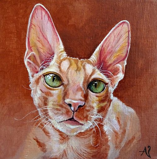 Colorful cat portrait painting capturing character and expression
