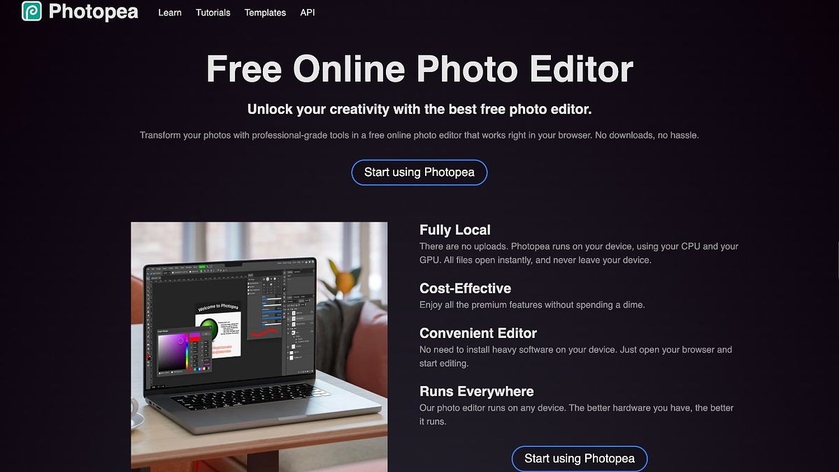 Photopea homepage