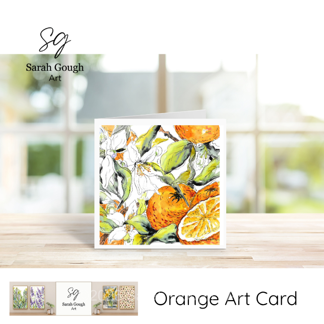 Orange Fruit and Flowers | Floral Art Card | Watercolour Original Illustration | with Envelope