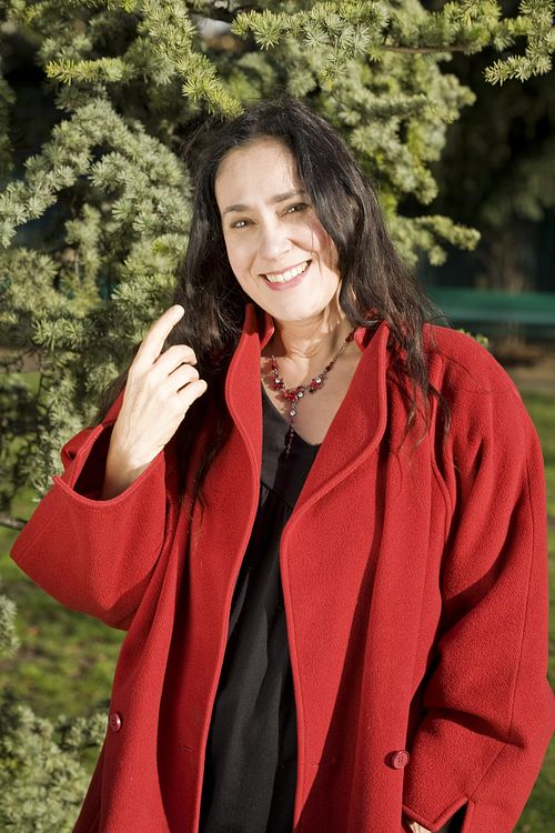 Myriam Birger outdoors in Hamburg during an international concert tour