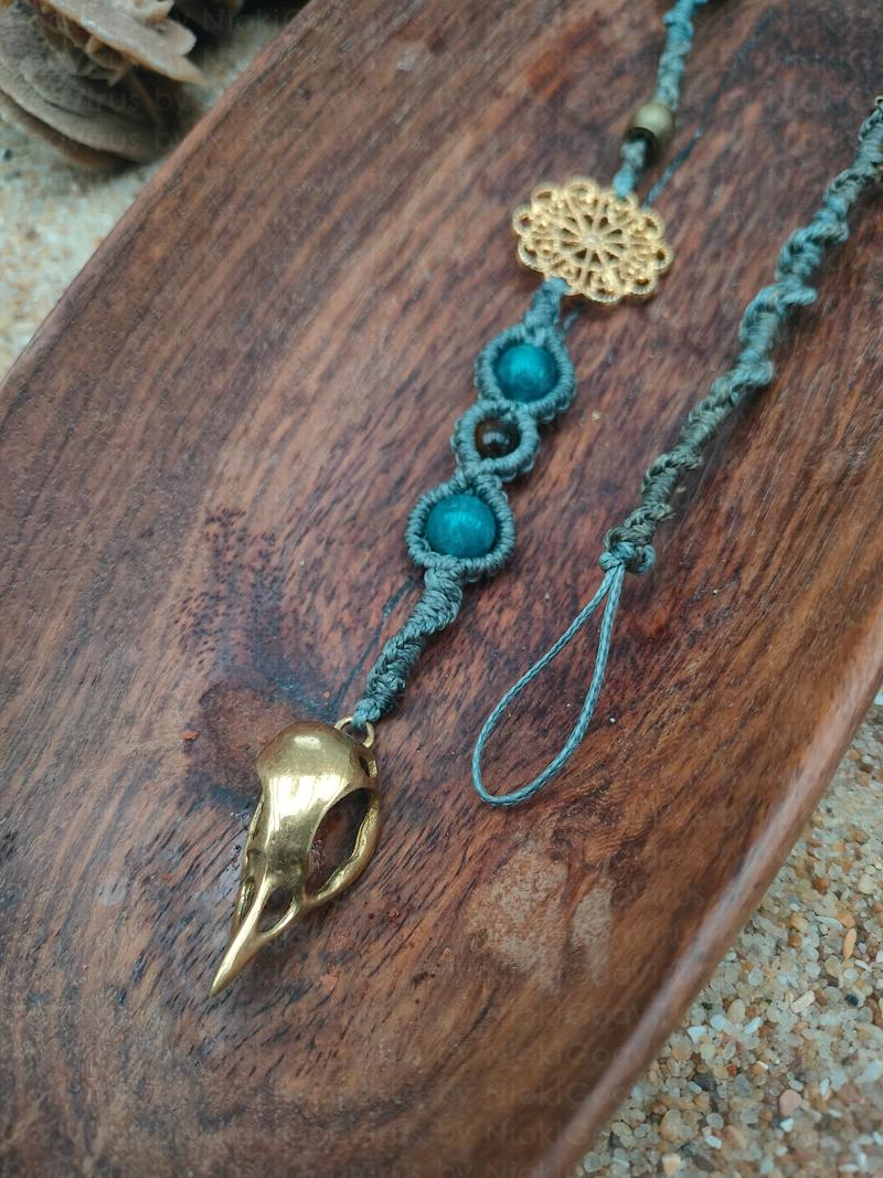 Macrame bird skull removable hair jewelry