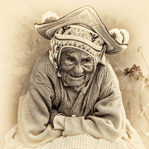Portrait en sepia d'une femme du Pérou