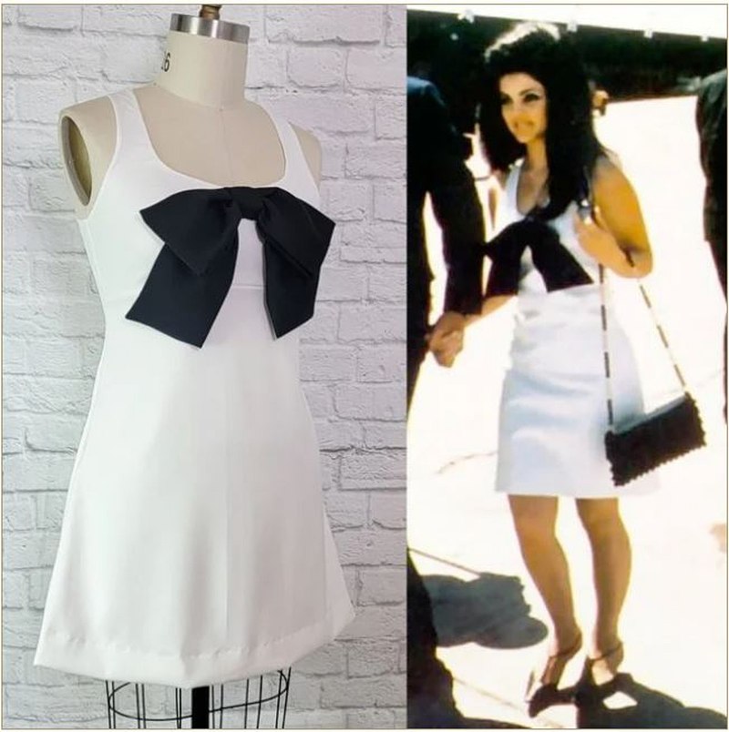 priscilla presley white dress black bow Priscilla Black Bow Mini dress