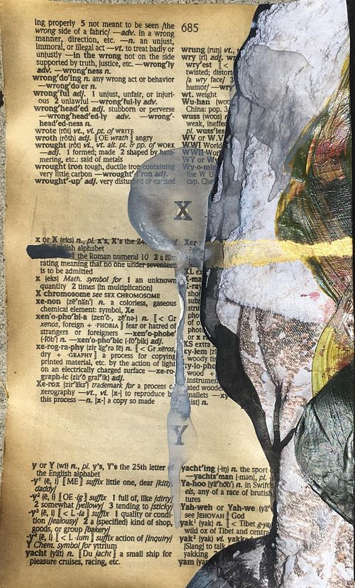 Ephemera 2 of 12, 2017, Acrylic, watercolor, collage, oil pastel, ink, and colored pencil on paper, 7"x4"