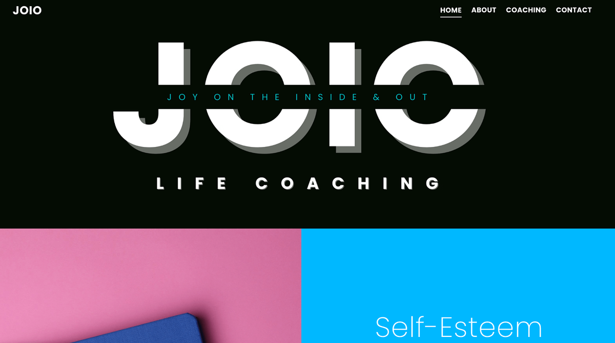 Captura de tela do site de coaching de vida JOIO